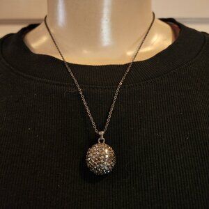 Vintage faceted crystal necklace with a large crystal-covered ball pendant